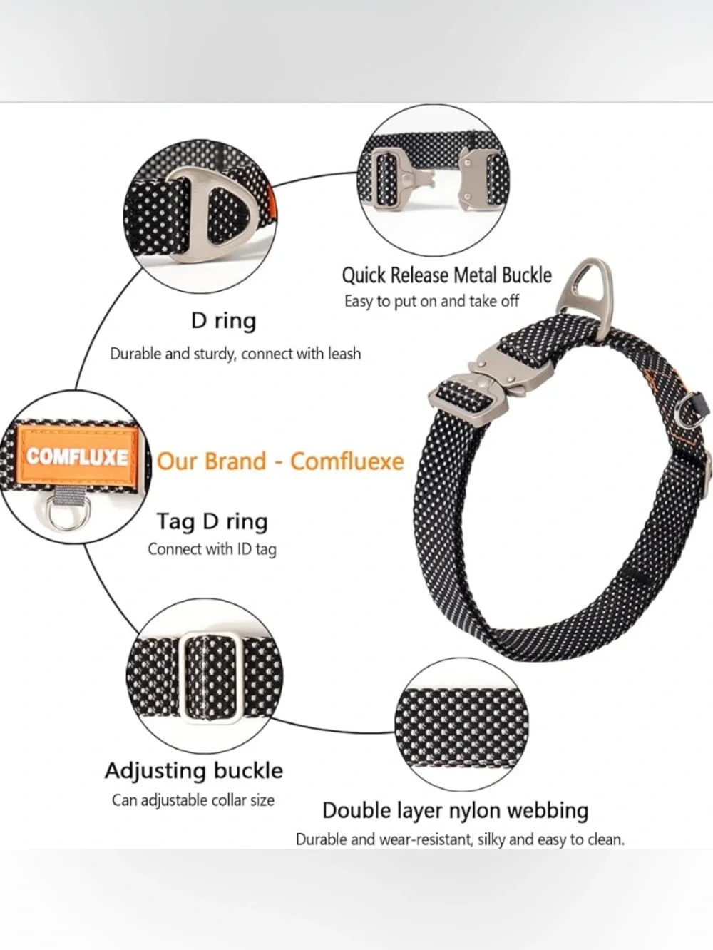 4/$10 - Comfluxe Nylon Pet Collar With Metal Buckle